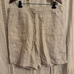 Land's End High Rise Pull On Shorts Tie 100% Linen Women's Size 14 Boho Beach